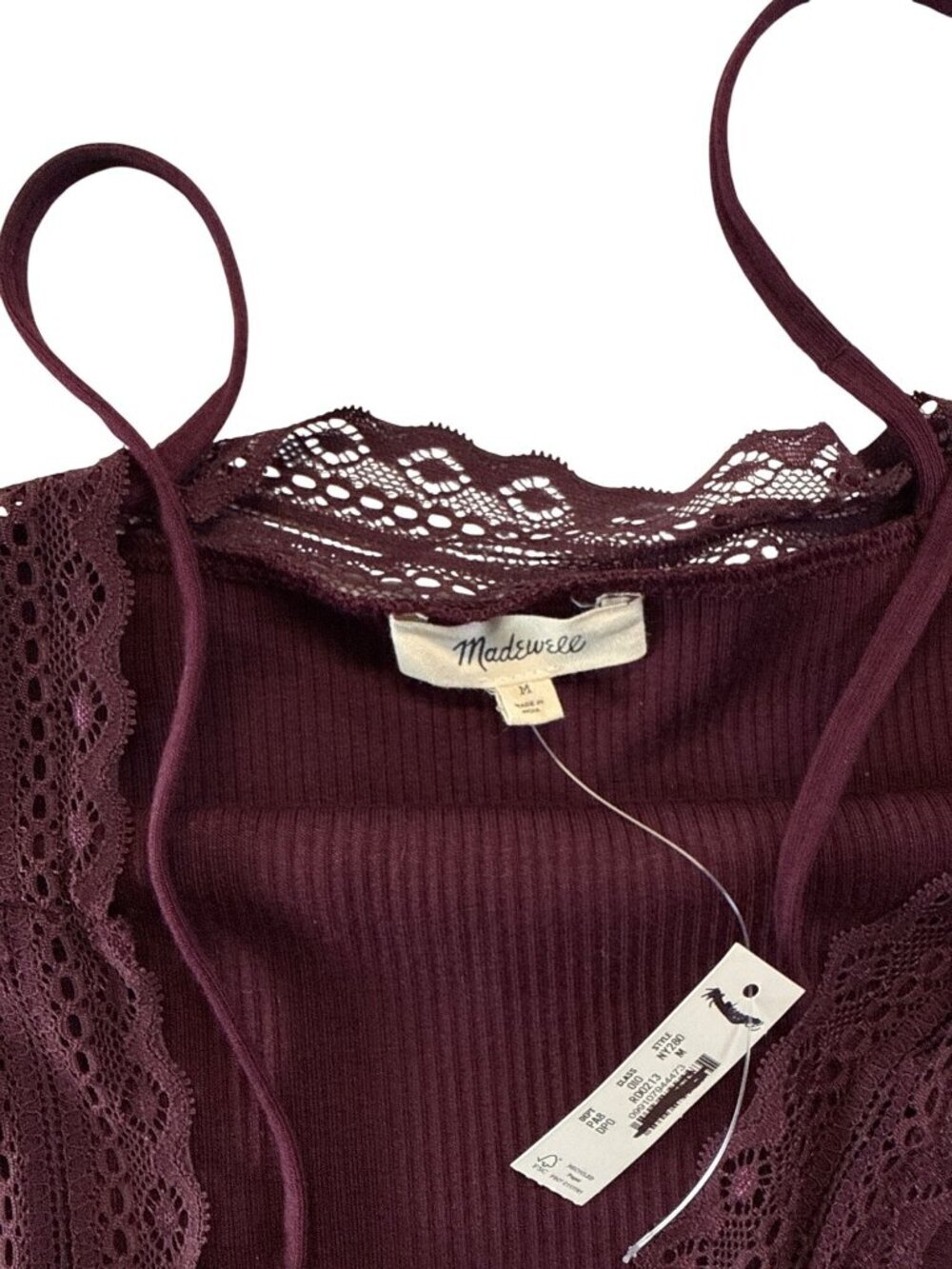 Madewell Women Lace-Trim Square-Neck Tank~Size M~Dark Pomegranate Cami NWT L7 19 - Picture 7 of 9